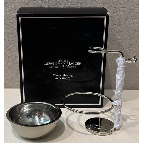 Edwin Jagger Chrome Plated Razor Stand / Brush Holder & Bowl NEW - Picture 4 of 4